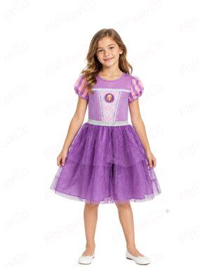 Disney Princess Rapunzel Costume Dress Girls L 10/12 Purple Glitter Tulle
